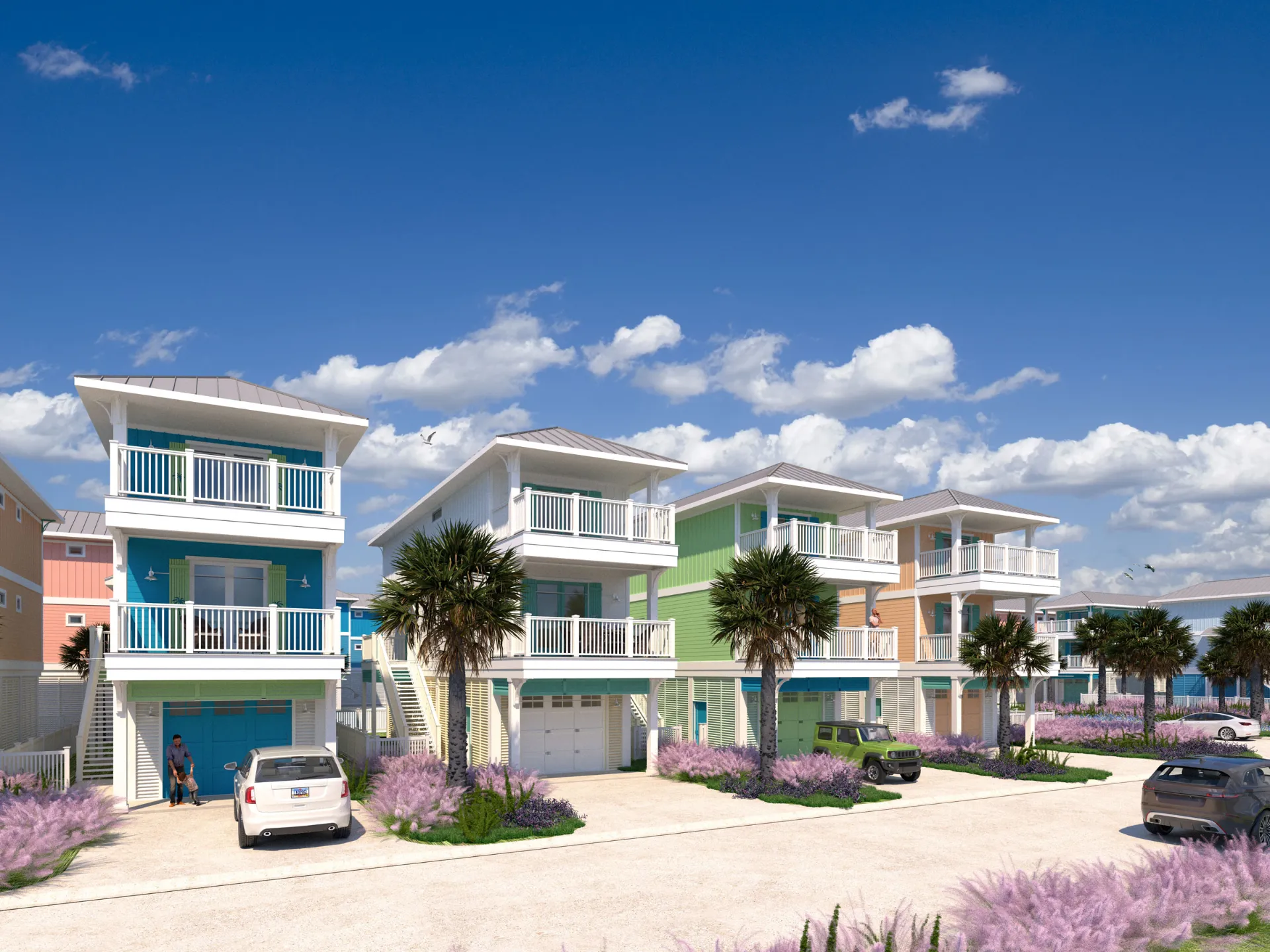 Street view rendering of new Beach Bungalows homes in Crystal Beach