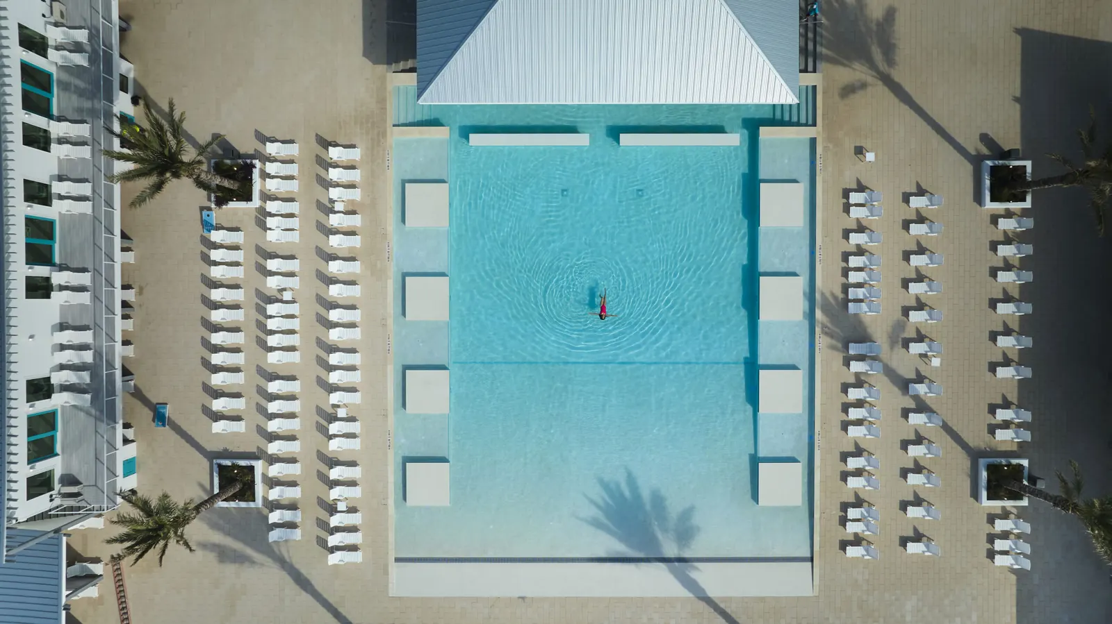 Aerial drone view of Camp Margaritaville Resort in Crystal Beach, TX