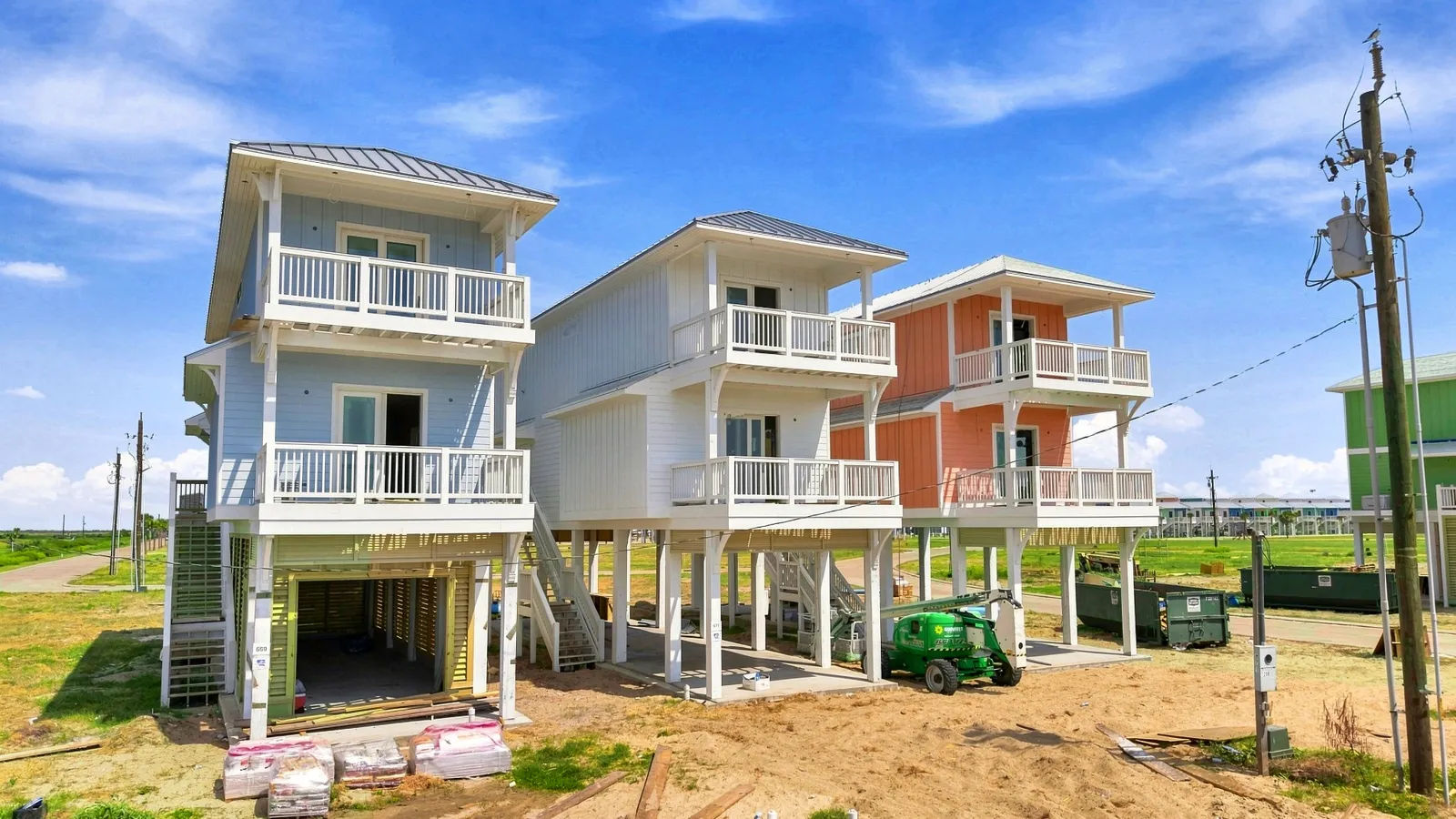 Three Beach Bungalows under construction on Seaside Drive at Camp Margaritaville Resort in Crystal Beach, Texas Three Beach Bungalows under construction on Seaside Drive at Camp Margaritaville Resort in Crystal Beach, Texas
