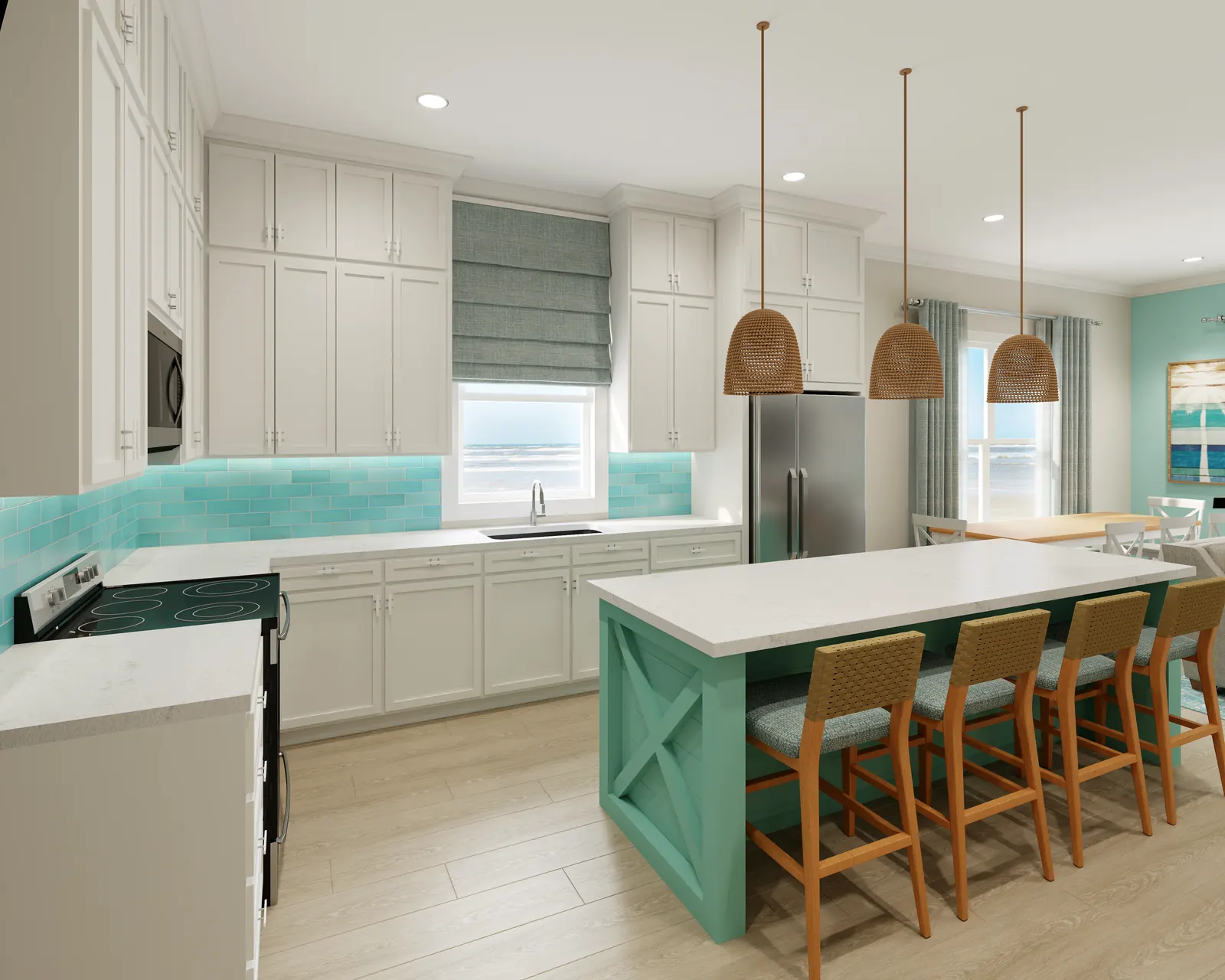 Calm Coastal kitchen rendering
