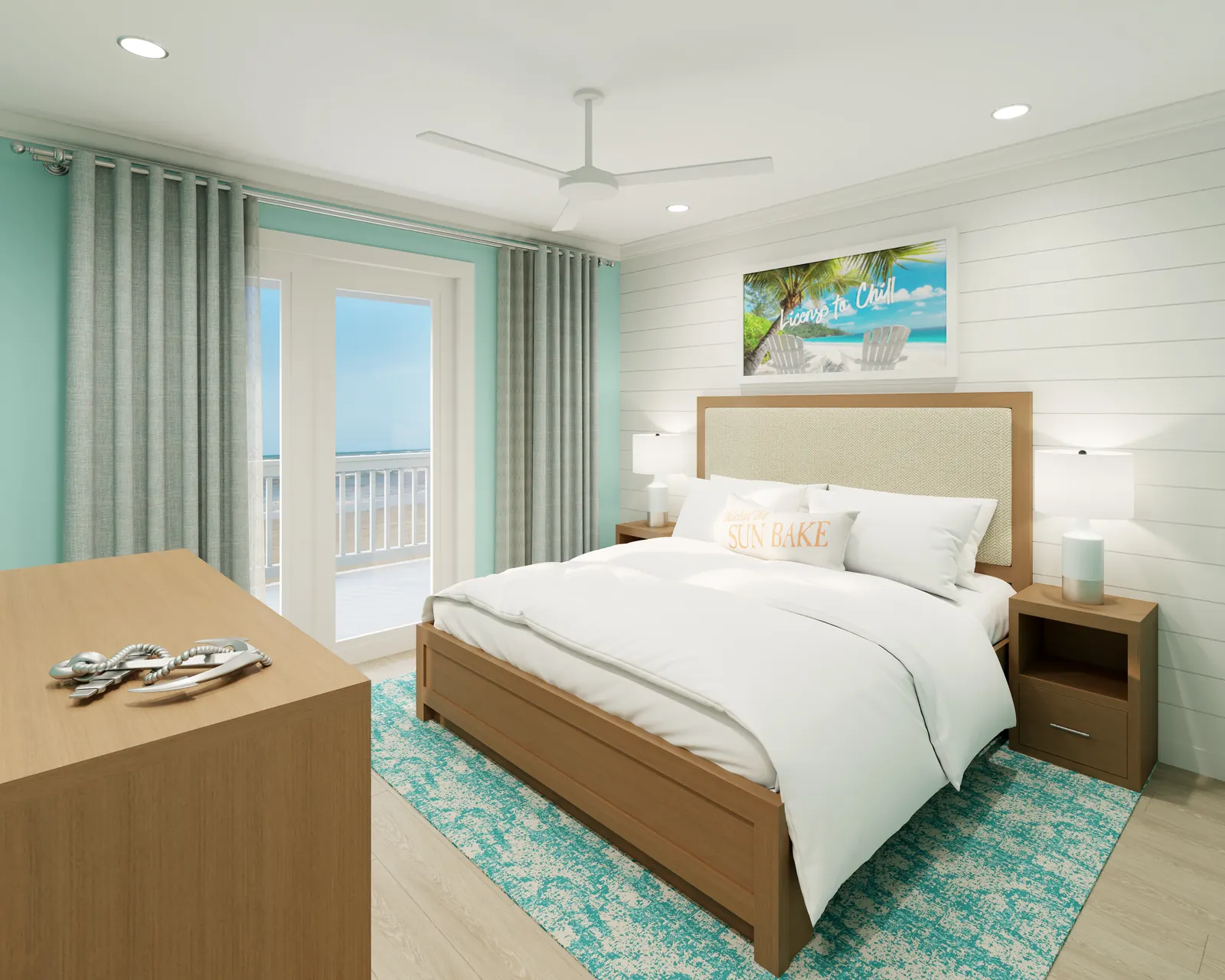 Calm Coastal primary bedroom rendering